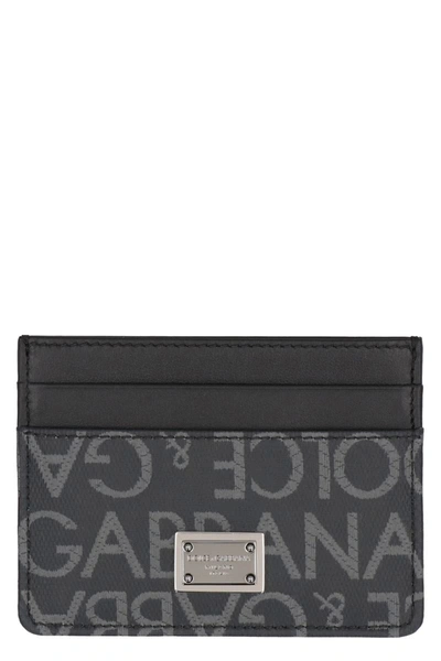 Dolce & Gabbana Logo-print Leather And Woven Card Holder In Black