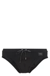 Dolce & Gabbana Black Swim Brief With Metallic Dg Logo In Stretch Polyamide Man In Black