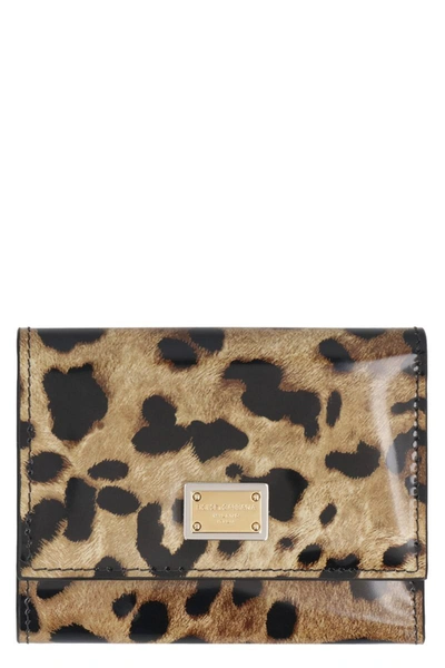 Dolce & Gabbana Printed Leather Wallet In Beige