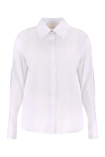 Genny Embroidered Shirt With Slit Sleeves And Rhinestone Buttons In White
