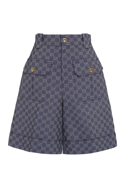Gucci Shorts In Cotton Fabric Gg In Blue