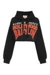 Gucci Slogan-print Cropped Hoodie In Black