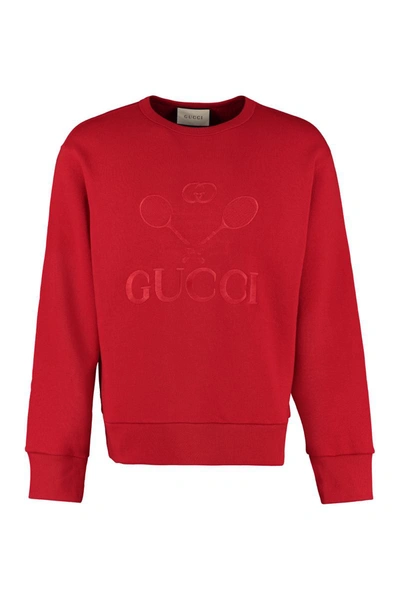 Gucci Tennis Embroidered Crewneck Sweatshirt In Red ModeSens