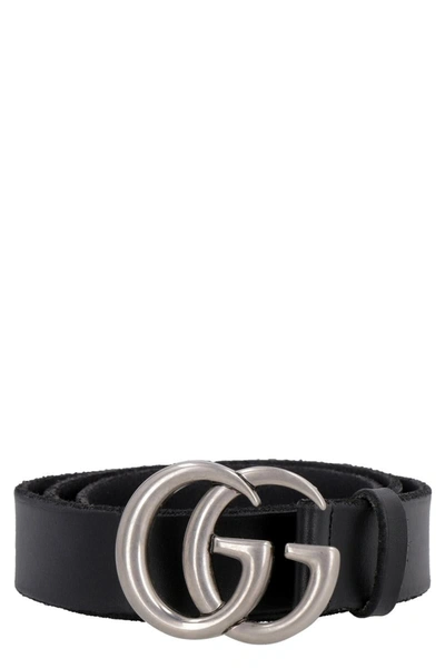 GUCCI GUCCI LEATHER BELT WITH DOUBLE G BUCKLE