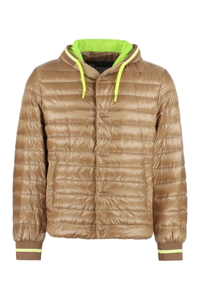 Herno Drawstring Hooded Down Jacket In Camel