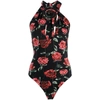 Magda Butrym Womens Black Floral-print Slim-fit Stretch-woven Bodysuit In Black/red