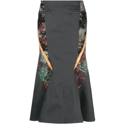 Marine Serre Regenerated Floral Tapestries Flared Skirt In Grey