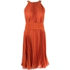 Max Mara Golena Belted Pleated Midi Dress In Orange