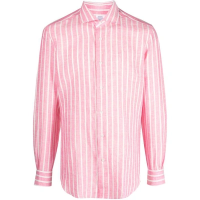 Mazzarelli Striped Long-sleeve Linen Shirt In Pink/white