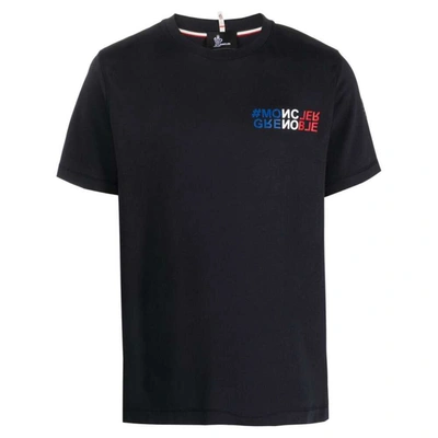Moncler Grenoble Mens Navy Brand-print Ribbed-trim Cotton-jersey T-shirt
