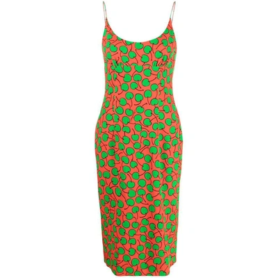 Moschino Cherry Monogram Print Dress In Red/green