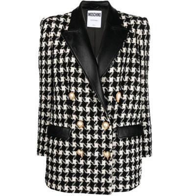 Moschino Houndstooth-pattern Double-breasted Jacket In Black