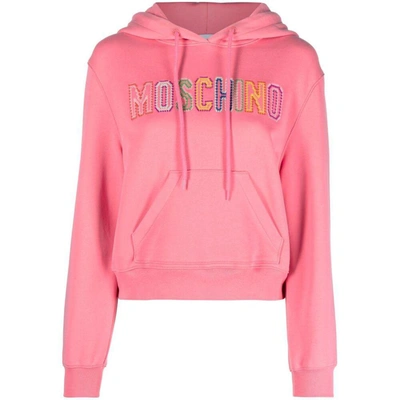 Moschino Embroidered-logo Hoodie In Pink