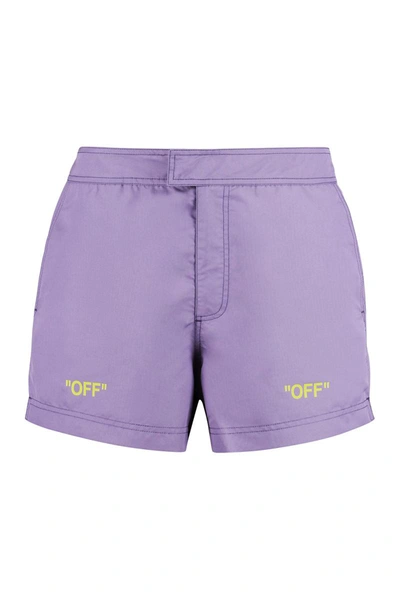 Off-white Sunrise Off Quote-print Swim Shorts In Dusty Purple