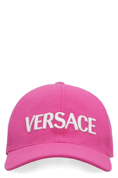 Versace Logo Baseball Cap In Glossy Pink/white