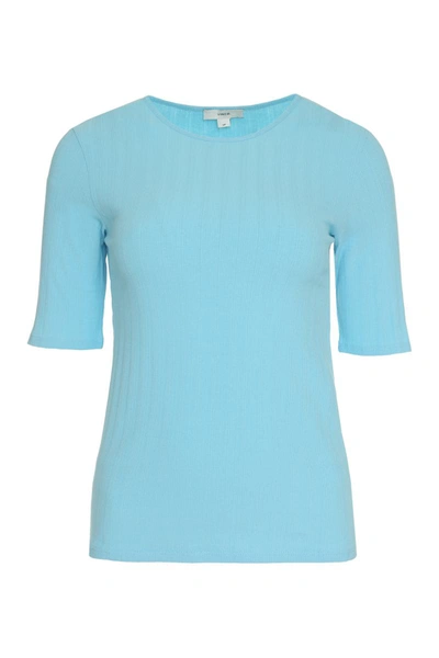 Vince Ribbed Stretch-cotton T-shirt In Blue