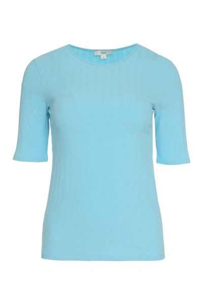 Vince Ribbed Stretch-cotton T-shirt In Light Blue