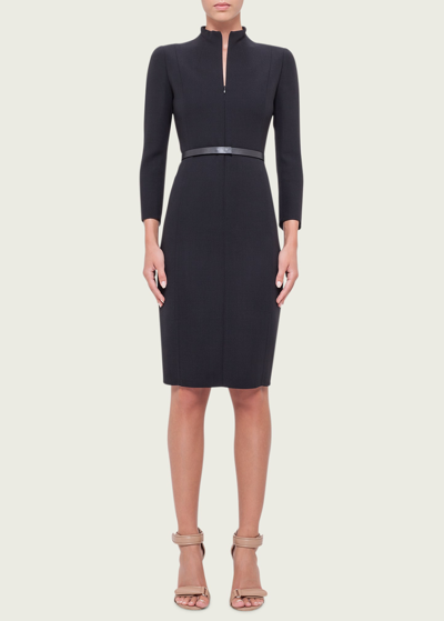 Akris Split-neck Double-face Wool Sheath Dress In Black