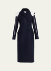 Ferragamo Long Blue Coat With Contrasting Detachable Hood In Wool Woman In New Navy