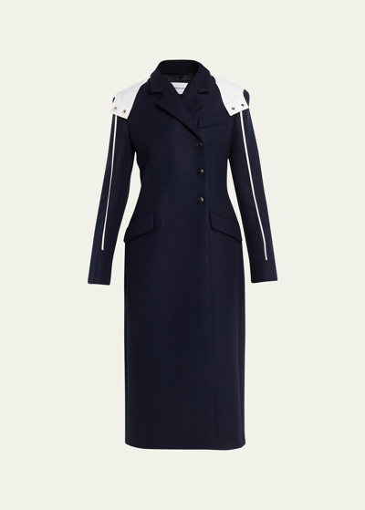 Ferragamo Wool Coat With Detachable Hood In New Navy Blue