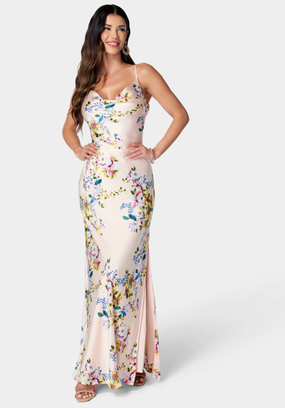 Bebe Floral Cowl Neck Maxi Dress In Blush,multi