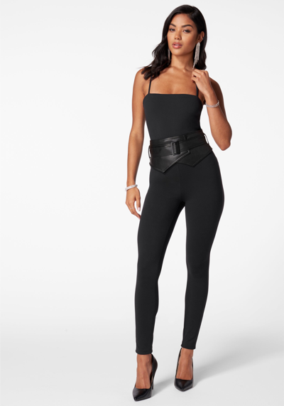 Bebe Removable Vegan Leather Belt Catsuit In Black