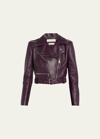 Alexander Mcqueen Women's Leather Cropped Biker Jacket In Night Shade