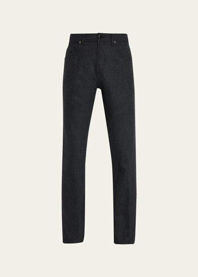 Cesare Attolini Men's Straight-leg Flannel 5-pocket Pants In B26-navy