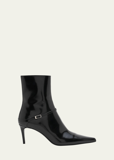 Saint Laurent Vendome Patent Buckle Stiletto Booties In Noir 1000