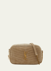 SAINT LAURENT LOU MINI YSL CAMERA BAG IN QUILTED SUEDE