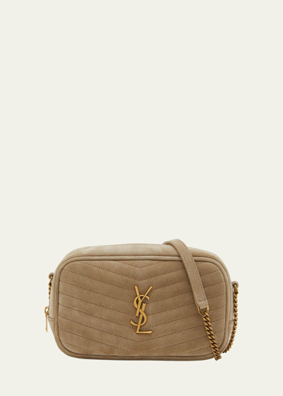 Saint Laurent Lou Mini Ysl Quilted Suede Shoulder Bag In Matt Gold