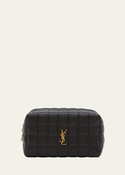 Saint Laurent Cassandra Small Ysl Quilted Cosmetic Pouch Bag In 1000 Noir