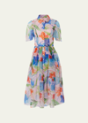 CAROLINA HERRERA BUTTON-FRONT FLORAL-PRINT MIDI DRESS WITH TIE BELT