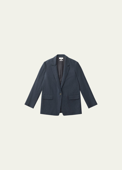 Vince Pinstripe Wool-blend Flannel Blazer In Dk Obsidian/silve