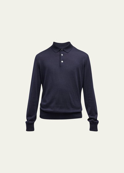 Zegna Men's Cashmere-silk Polo Shirt In Navy Solid
