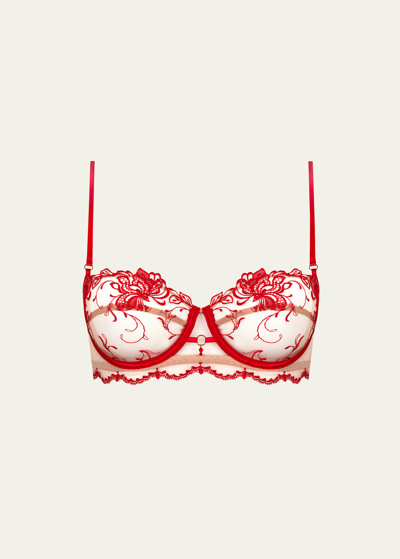 Lise Charmel Nude Solaire Embroidered Mesh Demi Bra In Red