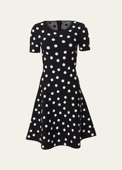 Carolina Herrera Polka-dot Knit Flare Dress In Black Multi