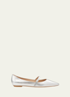 Stuart Weitzman Emilia Metallic Mary Jane Ballerina Flats In Silver