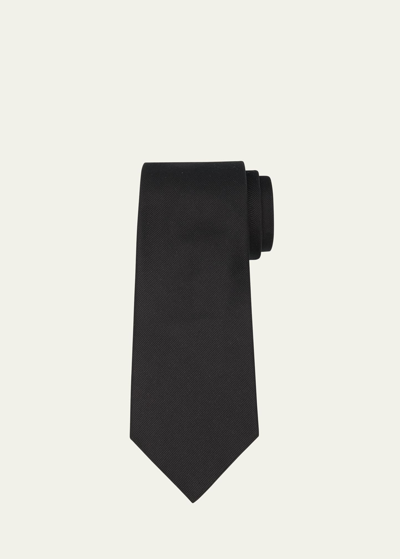 Giorgio Armani Logo-print Silk Tie In Black