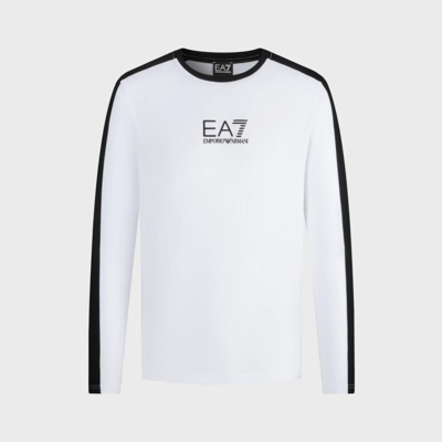 Ea7 2023年秋冬新品 阿玛尼男式新潮印花长袖拼色t恤 In White