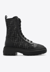 Fendi Domino Ff-jacquard Leather Biker Boots In Black
