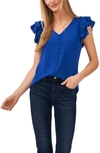 Cece Double Ruffle Button-up Top In Deep Royal Blue