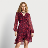 Sam Edelman V-neck Long Sleeve Ruffle Mini Dress Ruby Multi In Red