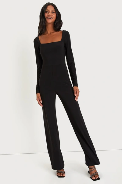 Lulus Night Out Attitude Black Ruched Tie-back Long Sleeve Jumpsuit