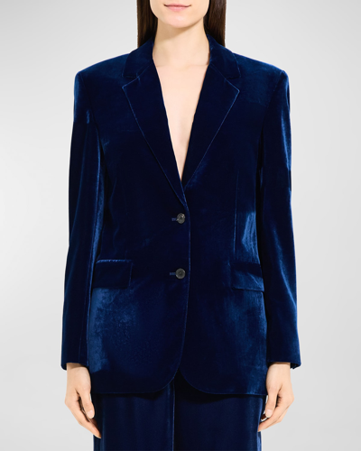 Theory Tailored Drape Velvet Slim-fit Jacket In Blue