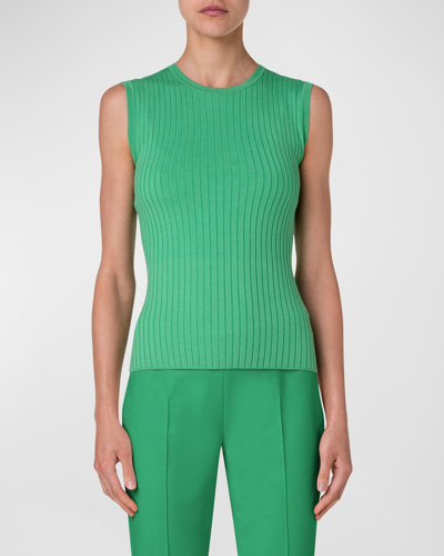 Akris Silk-cotton Stretch Large Rib Knit Tank Top In Leaf