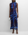 Johanna Ortiz Inspiring Vistas Check Draped Sleeveless Maxi Dress In Tartan Cobalt Win