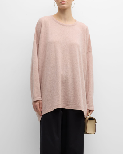 Eskandar Side-panelled A-line Bateau Neck Sweater (long) In Rosepowder