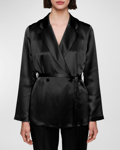 Joseph Joubert Double-breasted Silk Satin Blazer In Black