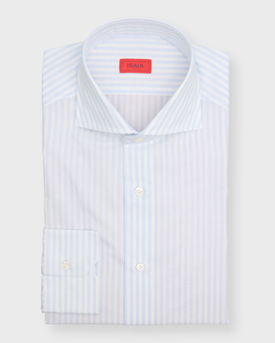 Isaia Men's Cotton Bengal Stripe Dress Shirt In Blue